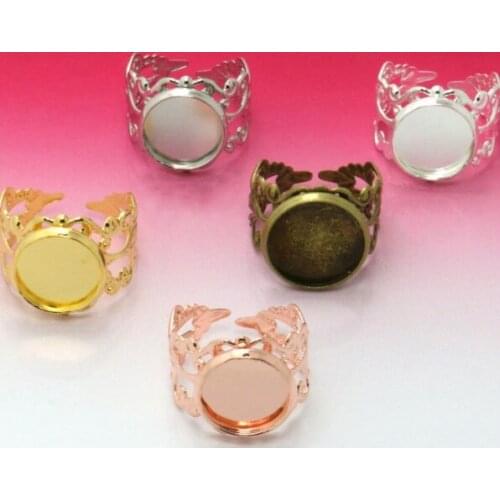 200PCS Adjustable Art Flower Ring Blank with inner 12mm Bezel Setting Tray Cabochons Antique Bronze/Rhodium Plated/Gold