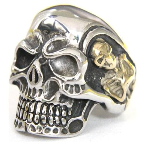 2017 Cool Style Biker Band Party Demon Skull Ring Stainless Steel Mens Ring New Fashion Punk Golden Hot Skull Ring
