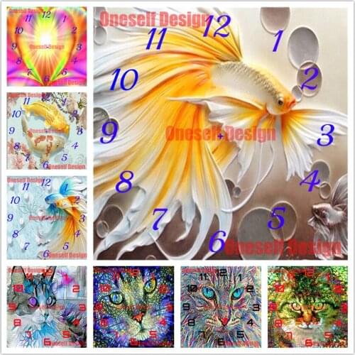 3d diamond mosaic sale clock 5d diamond painting full clock fish 5d diamond embroidery sale clock decoration home Christmas gift