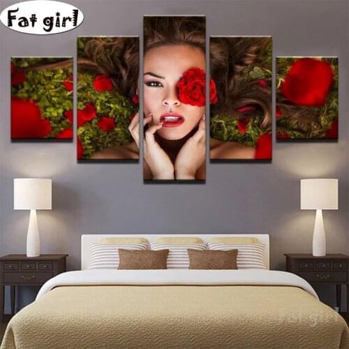 5pcs Beauty in roses 5D DIY Diamond Painting Embroidery Cross Stitch Kits Mosaic square round beauty living wall decor