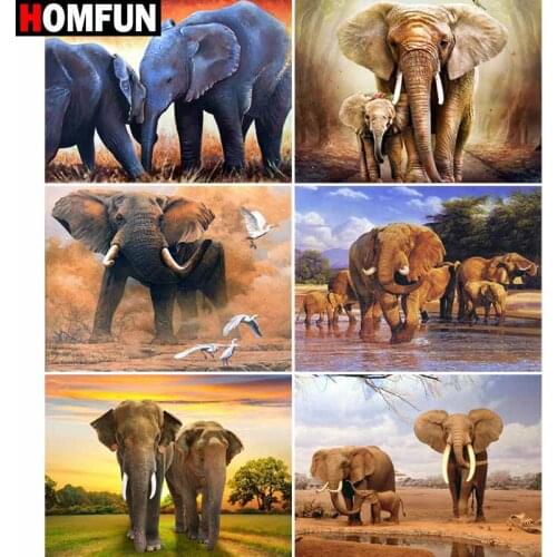 HOMFUN Full Square/Round Drill 5D DIY Diamond Painting "Animal elephant landscape" Embroidery Cross Stitch 5D Home Decor Gift