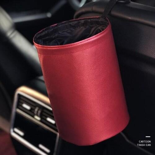 Car Trash Can Foldable Leather Leak Proof Waterproof Car Dust Bin Bucket Hanger Garbage Container Pocket Auto Clean Accessories
