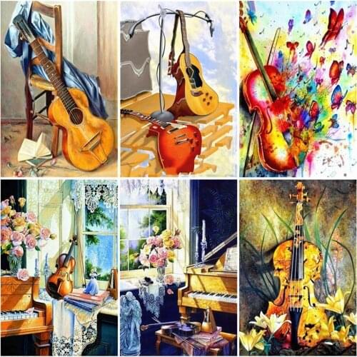 AZQSD DIY 5D Kits Diamond Embroidery Mosaic Guitar Handmade Gift Diamond Painting Flower Full Square Drill Home Decoration