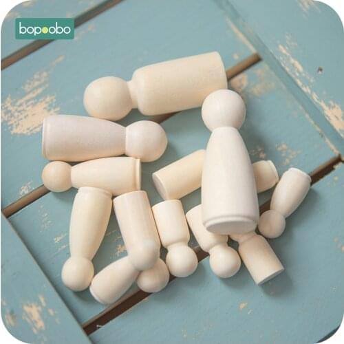 Bopoobo 4pc Wood People Different Size Natural Unfinished Ramp Preparation Paint or Stained Wooden Family Wood Peg Dolls Block