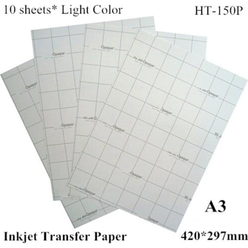 A3*10pcs) Inkjet Heat Transfer Printing Paper for Light Fabric Only Transfers Papers Thermal Transfer Papel Transfer HT-150P
