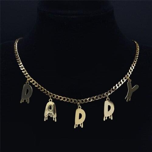 2021 Stainless Steel Family Letter DADDY Chain Necklaces Women Gold Color Pendant Necklaces Jewelry collier lettre N7003DADDYS01
