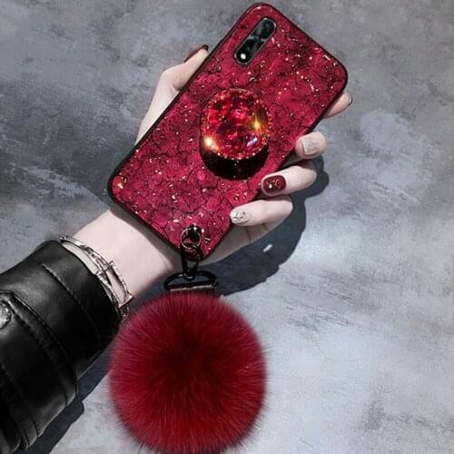 For OPPO Realme XT X2 Realme 6 X7 F17 Pro C3 V5 Reno 4 SE Reno 3 Pro A8 A91 A92S A93 Fancy Diamond Cute Fox Pompom Flake Cover