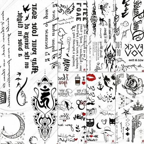 Black Inspired Quotes Temporary Tattoo Stickers For Kids Children Women Body Art Tattoo Paper Small Fonts Words Sexy Tatoo Girl