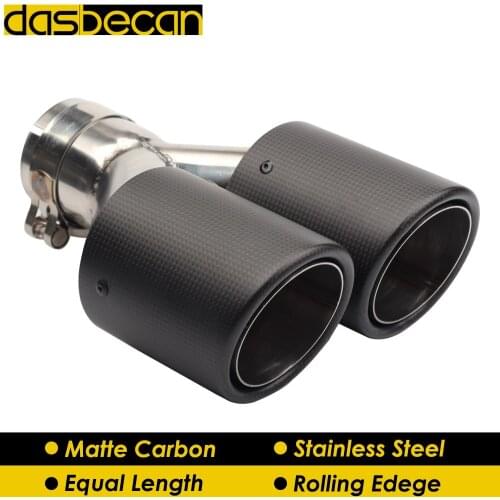 Dasbecan Car Dual Exhaust Tips Rolling Edge Y Model Muffler Matte 3k Carbon Black Rear Exhaust Pipe Stainless Steel Universal