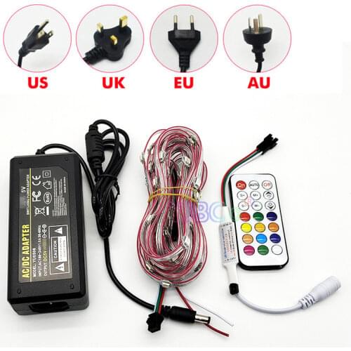 DC5V 50pcs 5050 RGB WS2812B Set Pre-soldered LED Heatsink 10cm Wire light Built-in WS2811 IC Power Adapter 21Keys Remote