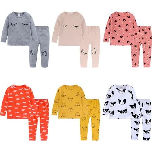 Children Pajamas Set Kids Cartoon Cozy homewear Baby Boys Girls Eyelash Print Lounge wear Kids Evening Dress Hot Sale