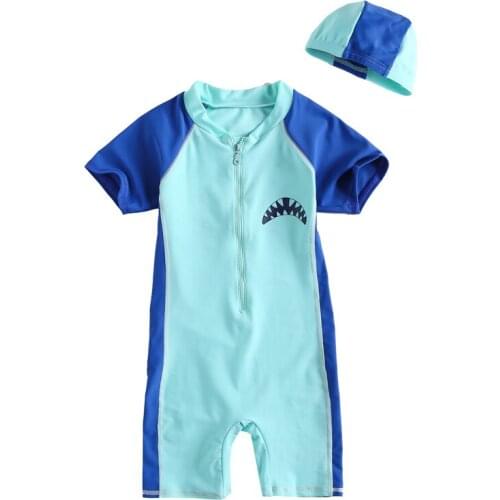 Child Fron Zipper One-piece Swim Suit UPF 50+ Swimwear Rash Guard w/ Cap for Boys/Girls Baby Kids Swim Suits 1700B