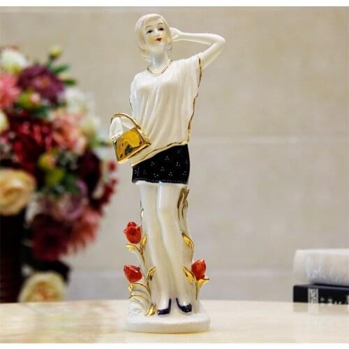 Porcelain Nordic Lovely Beauty Girl Sculpture Exquisite Ceramic Modern Artwork People Figures Home Room Desk Decoration Statute