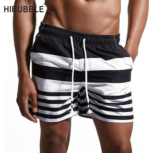 HIBUBBLE Stripe Men Swimwear Beachwear Board Shorts Swimming Trunks Quick-drying Surfing Shorts Swimsuit Maillot De Bain Homme