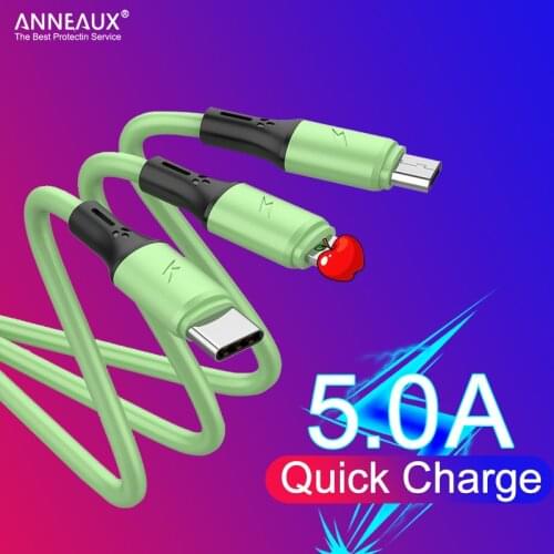 3 in 1 5A Fast Charging Data Cable Line Type-C Android USB For iPhone 12 11 Samsung A51 Huawei P30 Charging Cable Accessories