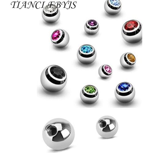 Tongue Ball Gem Stone Crystal Spark Lip Stud Eyebrow Ring 316L stainless steel Piercing accessory 1.6*6mm 1.2*3mm 10 color