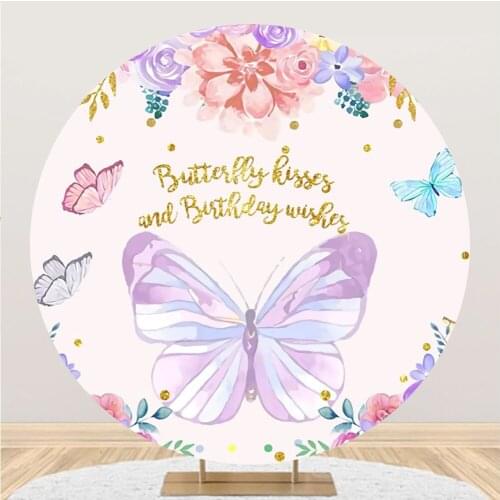 Laeacco Cartoon Butterfly Baby Shower Circle Backdrops For Photo Birthday Party Flower Poster Customized Photographic Background