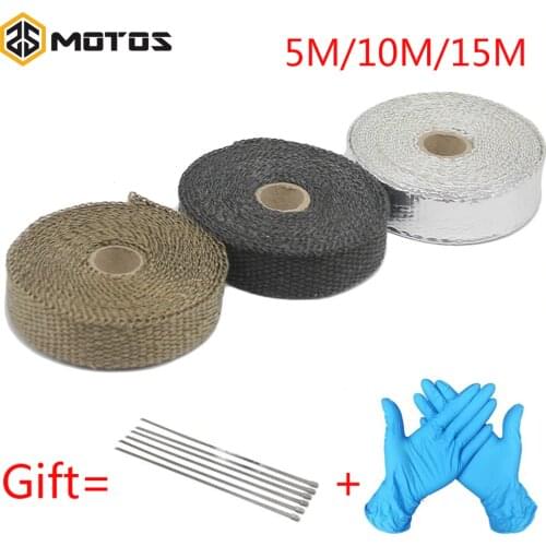 ZS MOTOS 5M/10M/15M Thermal Exhaust Header Pipe Tape Heat Insulating Wrap Tape Fireproof Cloth Roll With Durable Steel Ties Kit
