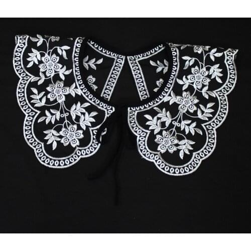 Linbaiway Women Black Floral Embroidered Fake Collar Shawl Dress Shirt Shoulder Wrap False Collar Detachable Collars Decrative