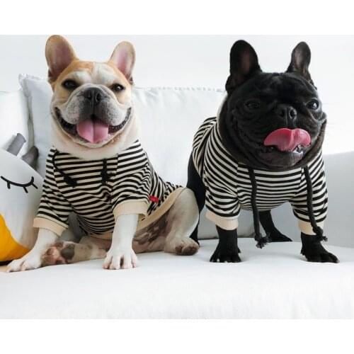 Fashion Frenchie Dog Hoodie Striped Pet Owner Clothes Matching Dog Coat Winter Warm Dog Jacket Hood Pug Costumes XS-4XL