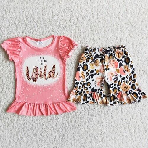 Fashion Casual Kids Summer Clothing Set Wild Child Print Short Sleeve Top Outfit NO MOQ Ready to ship Boutique Clothing