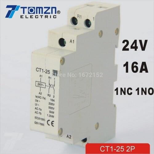 2P 16A 24V 50/60HZ Din rail Household ac Modular contactor 1NO 1NC