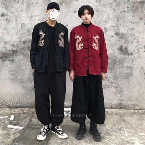Chinese Style Embroidery Dragon Traditioanl Chinese Clothing for Men Vintage Shirts New Year Clothes Women Hanfu Jacket Party