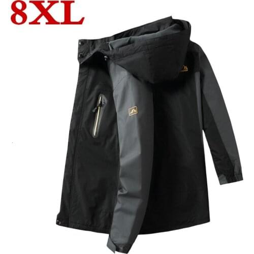 Plus size 8XL 7XL Mens Casual Waterproof Jacket Autumn Winter Tourism Windbreaker Fleece warm Jacket Male Windproof Hooded Coat
