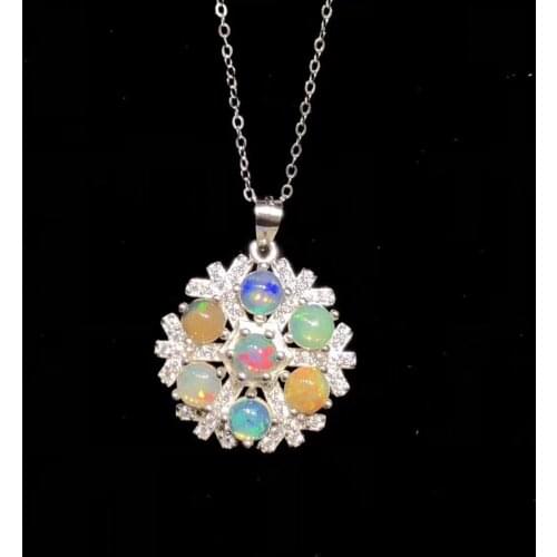 New Arrival Mix Colors Natural Opal Stone 925 Sterling Silver Natural Opal Snowflake Pendant Necklace for Gift