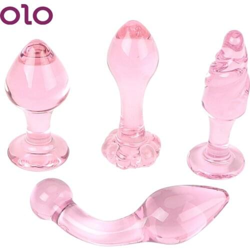 OLO Prostate Massager Glass Dildo Anal Plug Pink Masturbation Butt Plug Sex Toys for Men Women Anal Sex Toys Adult Products