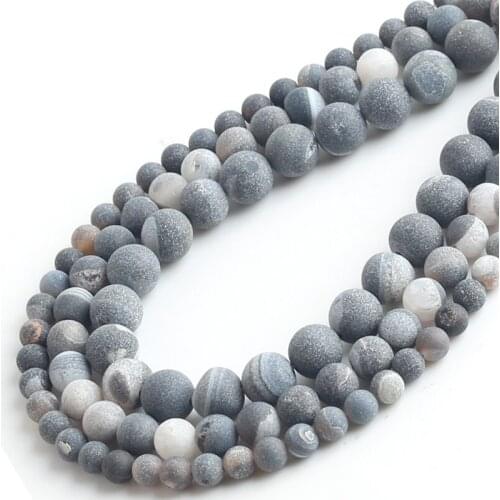 Wholesale 6/8/10mm Matte Gray Striped Drusy Agates Round Loose Beads for Jewelry Making DIY Bracelets 15inch/strand