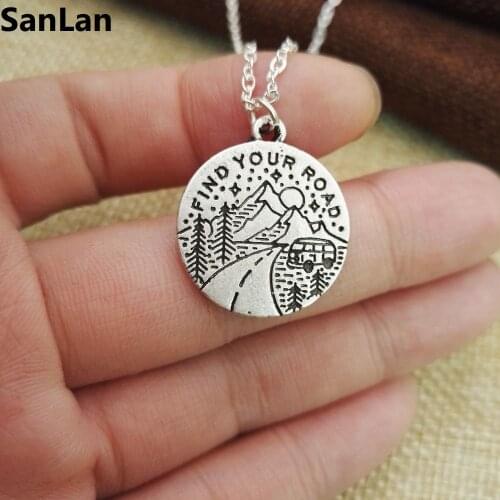 20design find your road Pine Tree charm under the mountain necklace camping jewelry Outdoor Jewelry Gifts for Campers SanLan