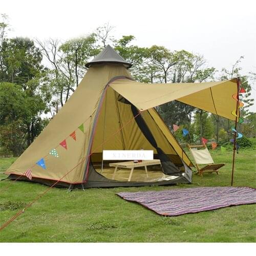 Camping Tent Outdoor Mongolian Yurt Beach Tent Anti-Mosquito Tabernacle Double Layer Outdoor Hiking Lodge 4-6 Person Teepee