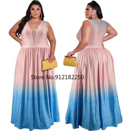 African Women Plus Size Long Dress 2021 Summer African Women V-neck Sleeveless Long Dress African Dresses for Women XL-5XL