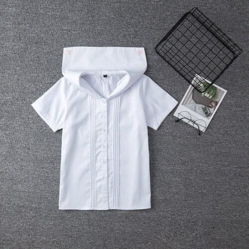 White Cotton Japanese Middle High Student School Dress For Girls JK Uniforms Sailors Suit Short Sleeve White Shirt Women Tops