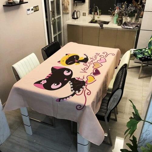 Cat Rabbit Whale Tablecloth Pink Dog Table Cover Edge Dining Polyester Tablecloths Wedding Lovely Fireplace Case Home Decoration