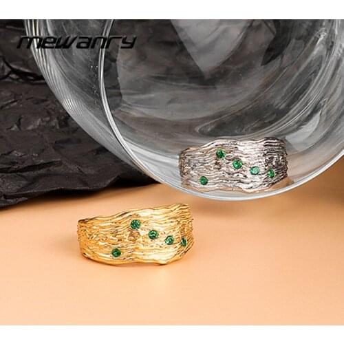 Mewanry 925 Sterling Silver Wedding Rings for Women New Vintage Trend Party Sparkling Green Zircon Bride Jewelry Gifts Wholesale
