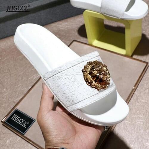 Boutique mens slippers designer multi-color beach shoes flops large size womens sandals brand slippers luxury slippers T6