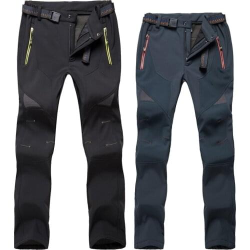 Outdoor Men Thick Fleece Hiking Pants Women Warm Softshell Stretch Trousers Sports Trekking Ski Waterproof Winter Thermal Pants