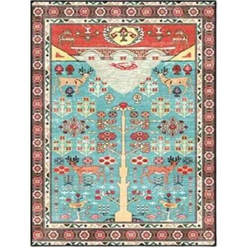Ethnic Style Living Room Decorative Carpet Vintage Fawn Pattern Blue Red Bedroom Rug Home Accessories For Bedroom Area Rugs 2021