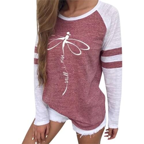 Harajuku 2021 new T shirt women dragonfly Printing Round Neck Long Sleeve Casual T shirt streetwear clothes hot Tops pullover