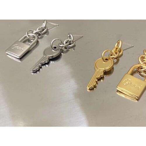 BUDROVKY Fashion Asymmetric Earrings Metal Chain personality Key Lock Long drop Earrings for Women Party Aesthetic Jewelry Gifts