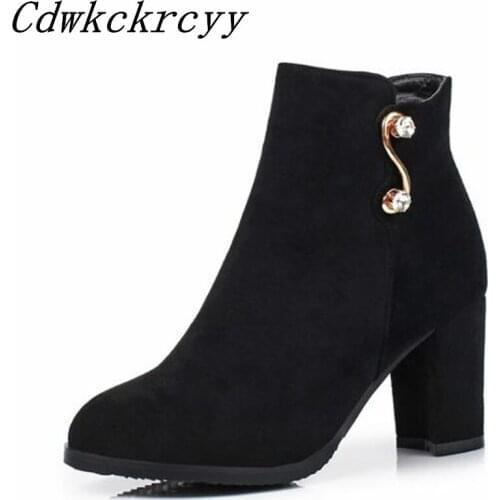 Women Boots Autumn and winter New style fashion Round head Suede Grind Short boots Rhinestone Keep warm Martin boots size 34-43