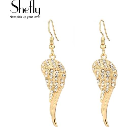 Angel Wings Dangle Drop Earrings Women Girls Gold Bling Fashion Jewelry Gifts For Her Wife Wholesale Dropshipping EH04679