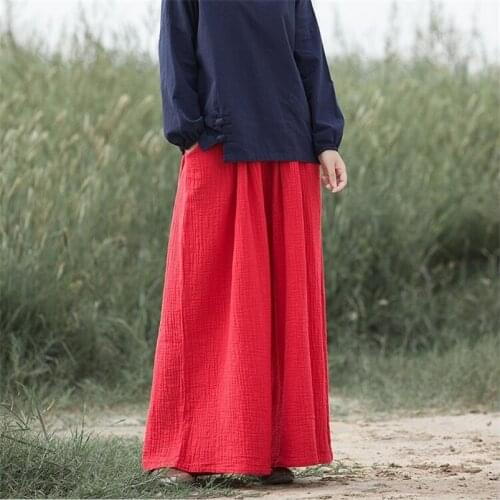 2020 Women Casual Loose Wide Leg Pants Vintage Elastic Waist Trousers Casual Cotton linen Oversized Long Pants Plus Size M-6XL