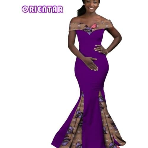 S Size In Stock African Dresses for Women Slash Neck African Print Ankara Dress Evening Mermaid Dress Dashiki WY2860-XH