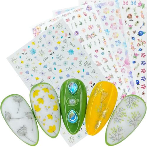 1pcs Ultra thin Gummed Nail Decal and Sticker Flower Leaf Tree Green Simple Summer Slider for Manicure Nail Art Decoration