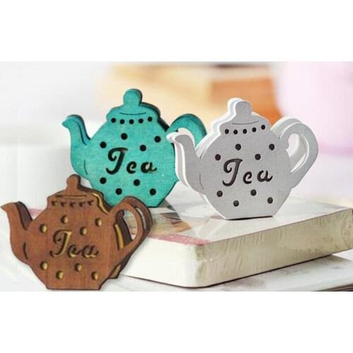 100pcs business card holder garden style home decoration wooden retro teapot message clip stickers 4.5 * 5.5cm SL5835