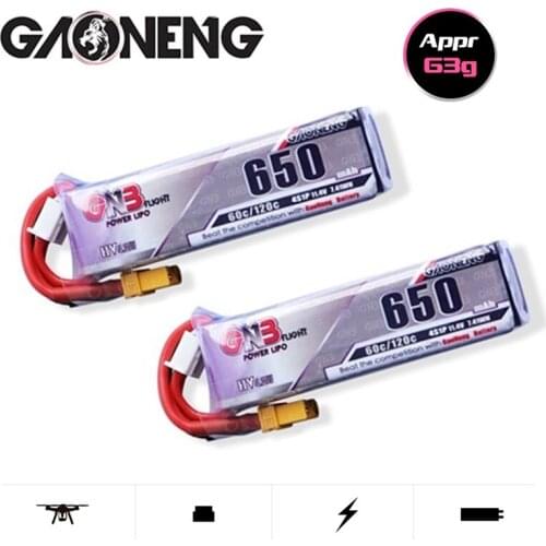 2PCS Gaoneng GNB 4S 15.2V 60C/120C HV Lipo Battery 650mAh For Beta85X Whoop Quadcopter FPV Racing Drone With XT30 Plug