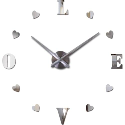 3D watch clock Living Room Quartz Acrylic Mirror effect cute heart home decoration Modern Wall sticks still life